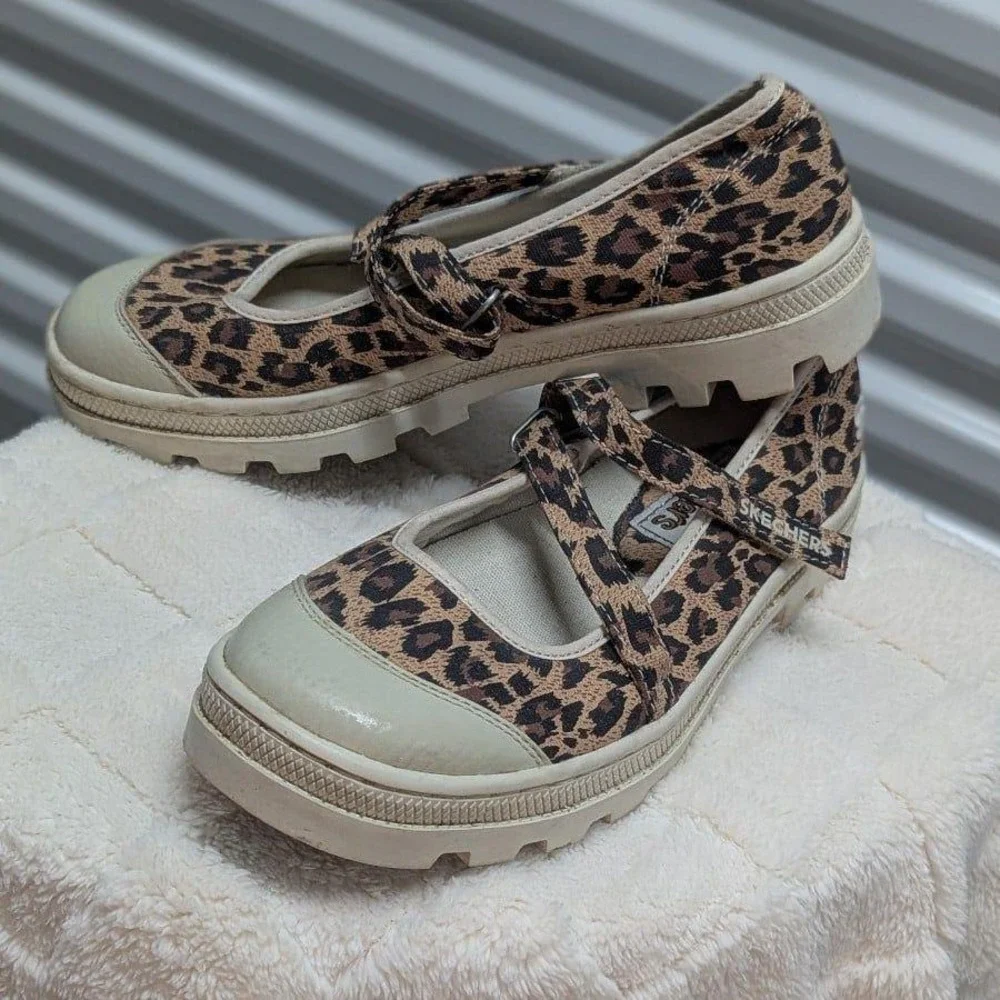 Y2K Grunge Fairy Leopard Mary Janes Vintage Skechers Lug Sole Platform Shoes 7.5